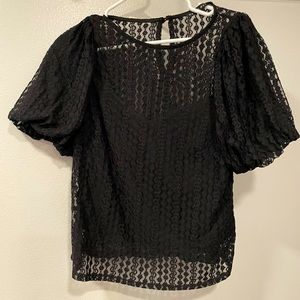 Black Lace Puff Sleeve Blouse SZ M